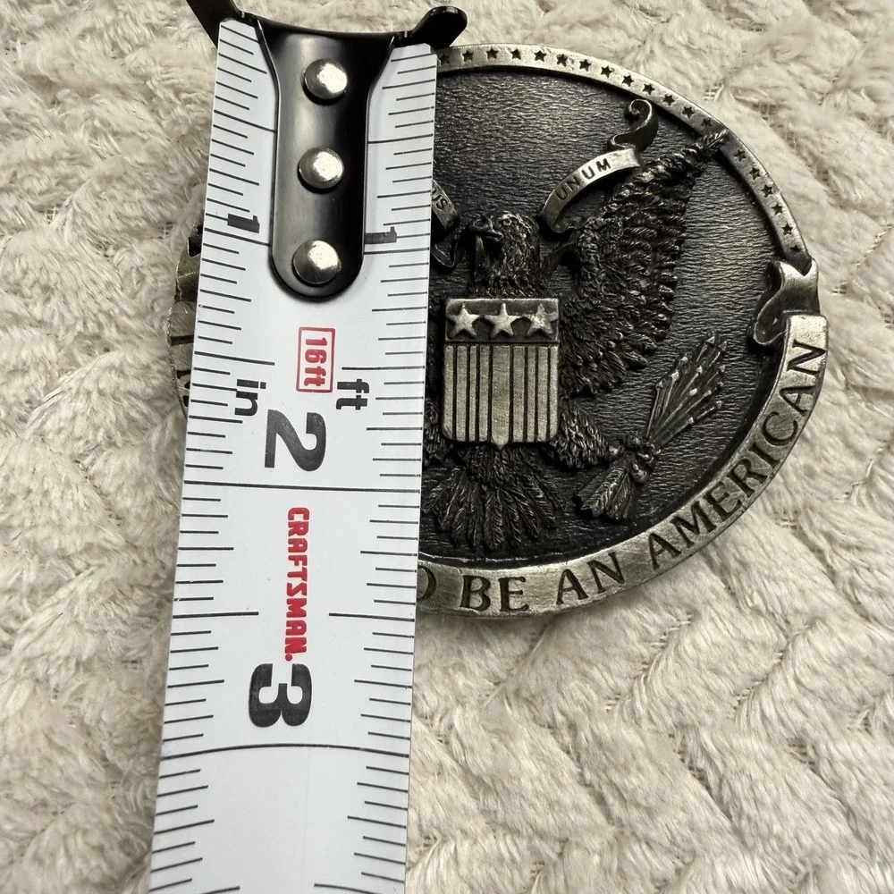 Vintage Belt Buckle USA Patriotic Eagle flag 2.5x3 